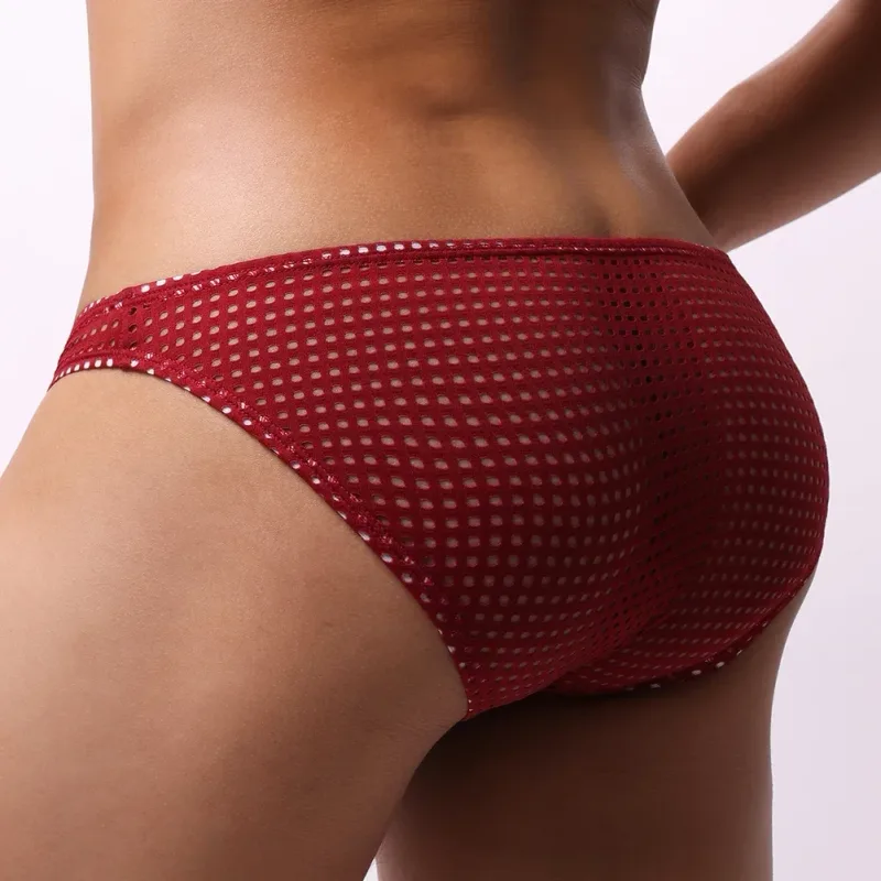 Men Briefs Summer Breathable Holes Underwear U Convex Thin Low Waist Briefs Slip Underpants Calzoncillos