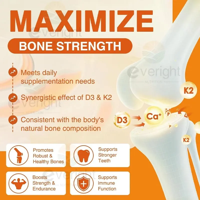Vitamins D3 + K2 Organic Supplements High Bioavailability - Supports Bone Density Calcium Balance Immunity & Mood Health