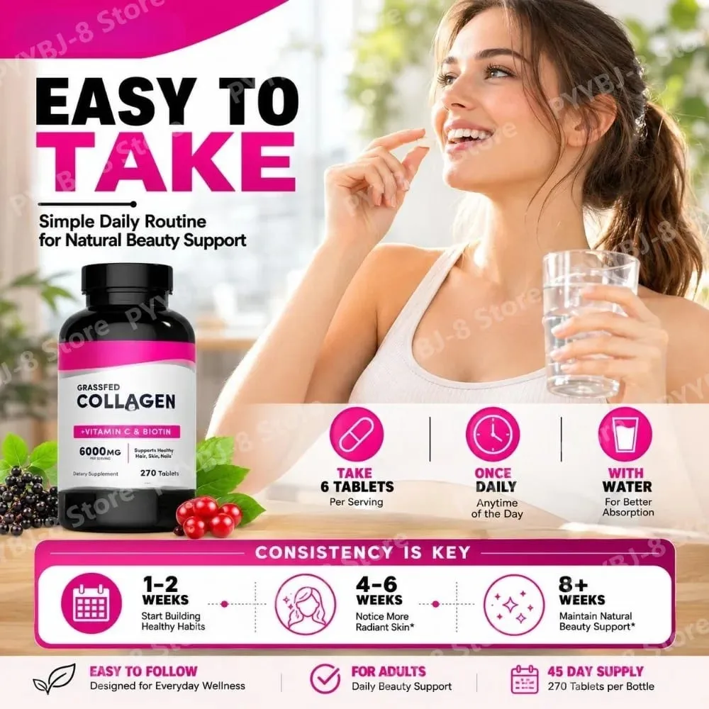 Collagen Tablets 6000mg with Vitamin C and Biotin Hair Skin Nails Beauty Support Dietary Supplement 270 Tablets