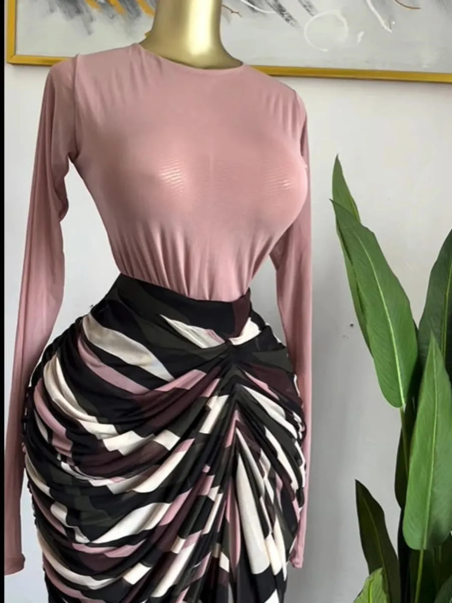 CM.YAYA Women Tie Dye Striped Patchwork Stacked Ruched Bodycon Midi Maxi Long Dress Fall Winter Education Vacation Prom Dresses