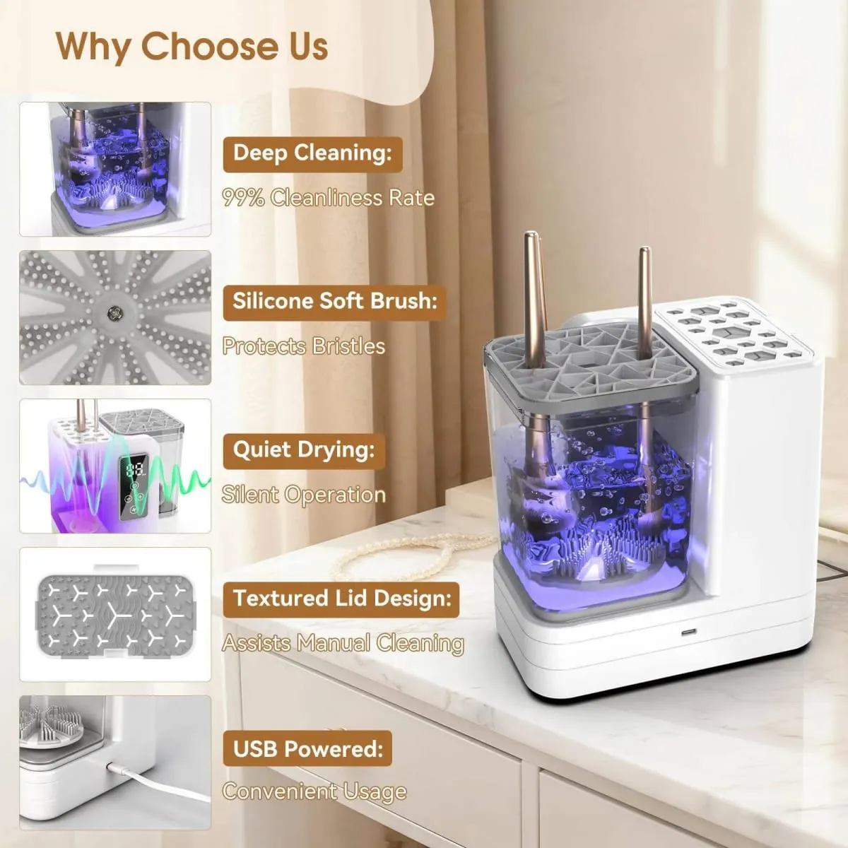 5 IN 1 Electric Makeup Brush Cleaner Machine With Makeup Brush Dryer Mulitfunctional Automatic Cosmetic Brushes Cleaner Tool — image 1