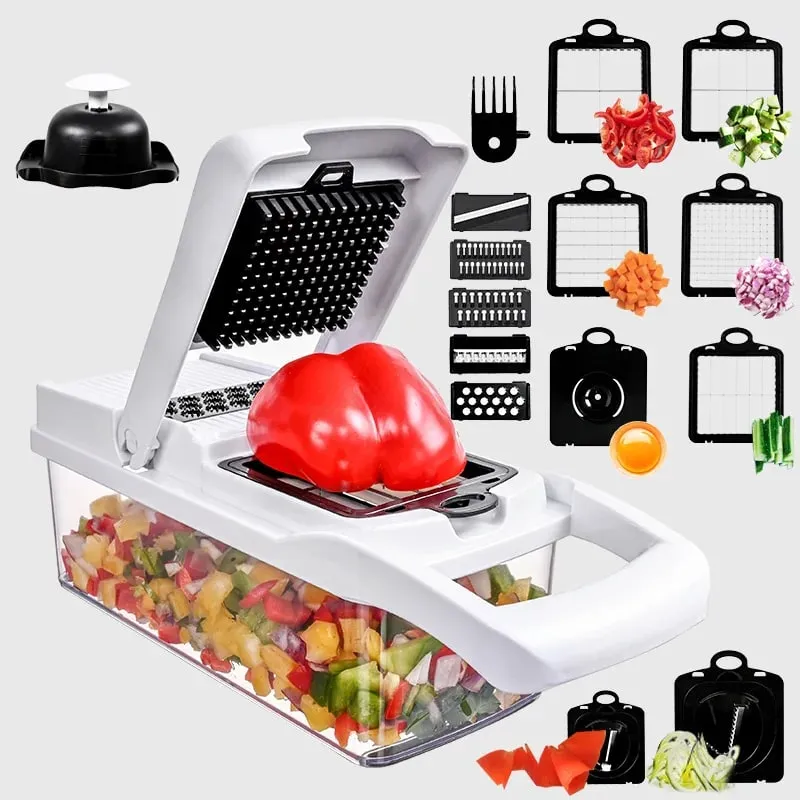 Cortador de vegetais multifuncional, ferramenta de cozinha 5 em 1, picador de alimentos para tomate, cenoura, queijo, cebola, fatiador portátil, ralador
