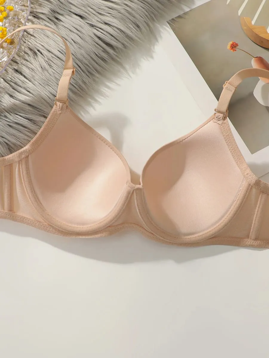 New Solid Color Daily 2-piece Women's Underwear Set 3/4 Cup Paired with Sexy Thongs Simple and Comfortable Lingerie