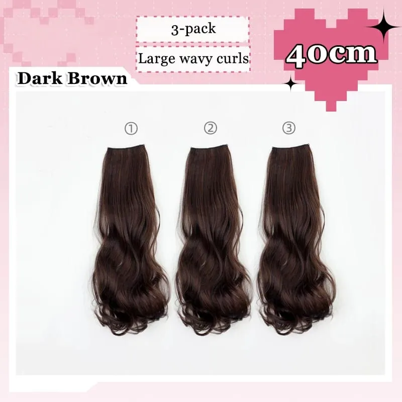3Pcs/Set 6Clips Hair Extension Black Long Large Wavy Curls Natural Hair Hairpiece Heat Resistant Fiber For Women Hairstyle
