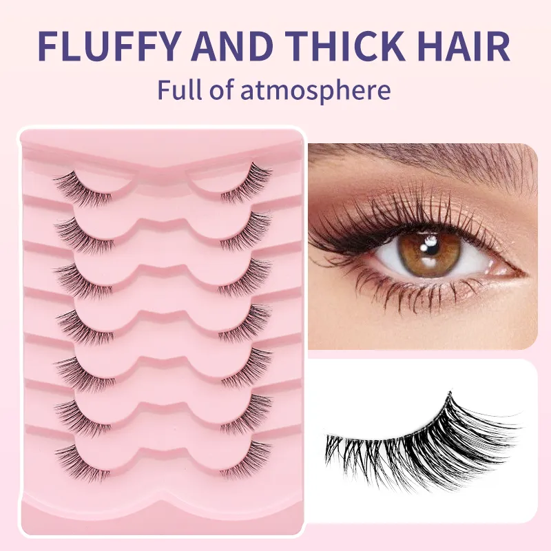 7 Pairs Natural Lashes Wispy Half Clear Band Strip Lashes False Eyelashes Soft Fluffy Lightweight Eye Lashes Makeup