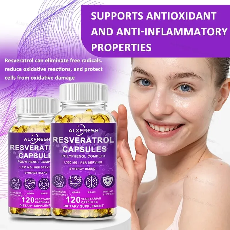 Resveratrol Capsules Supports Cardiovascular Metabolic Health Anti-inflammatory Neuroprotective Effects Antioxidant Anti-aging