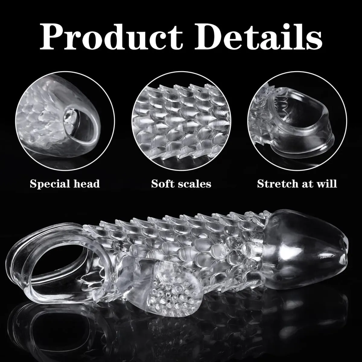 Reusable Tranaparent Penis Sleeve Enlargement Delay Ejaculation Soft TPE Dragon Scales Clear Cock Sleeve Adult Sex Toys for Men