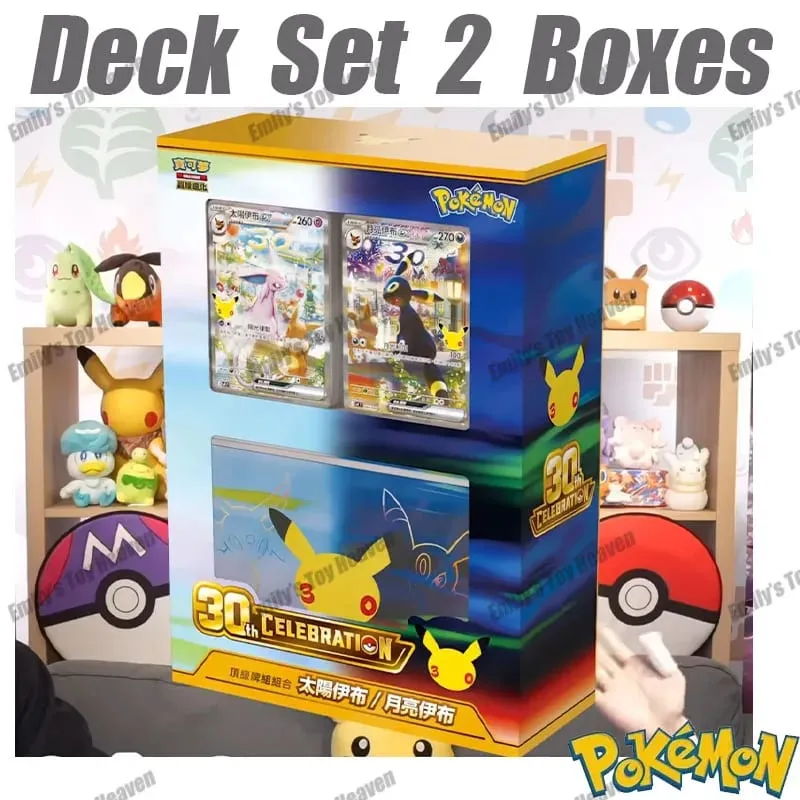 Pré-venda novo autêntico tradicional chinês pokemon 30th celebração espeon umbreon deck conjunto ptcg cartões colecionáveis ​​presente