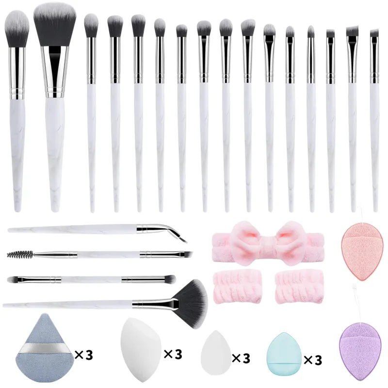 37Pcs Makeup Tool Kit 20Pcs Makeup Brushes With Hairband Wristband Powder Puff Facial Sponge — image 11