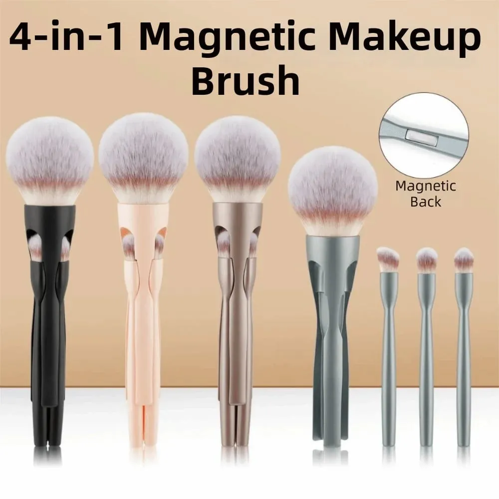 4Pcs 4 in-1 Makeup Brush Set Magnetic Suction Powder Blusher Brush Travel Makeup Brushes Soft Concealer Brush