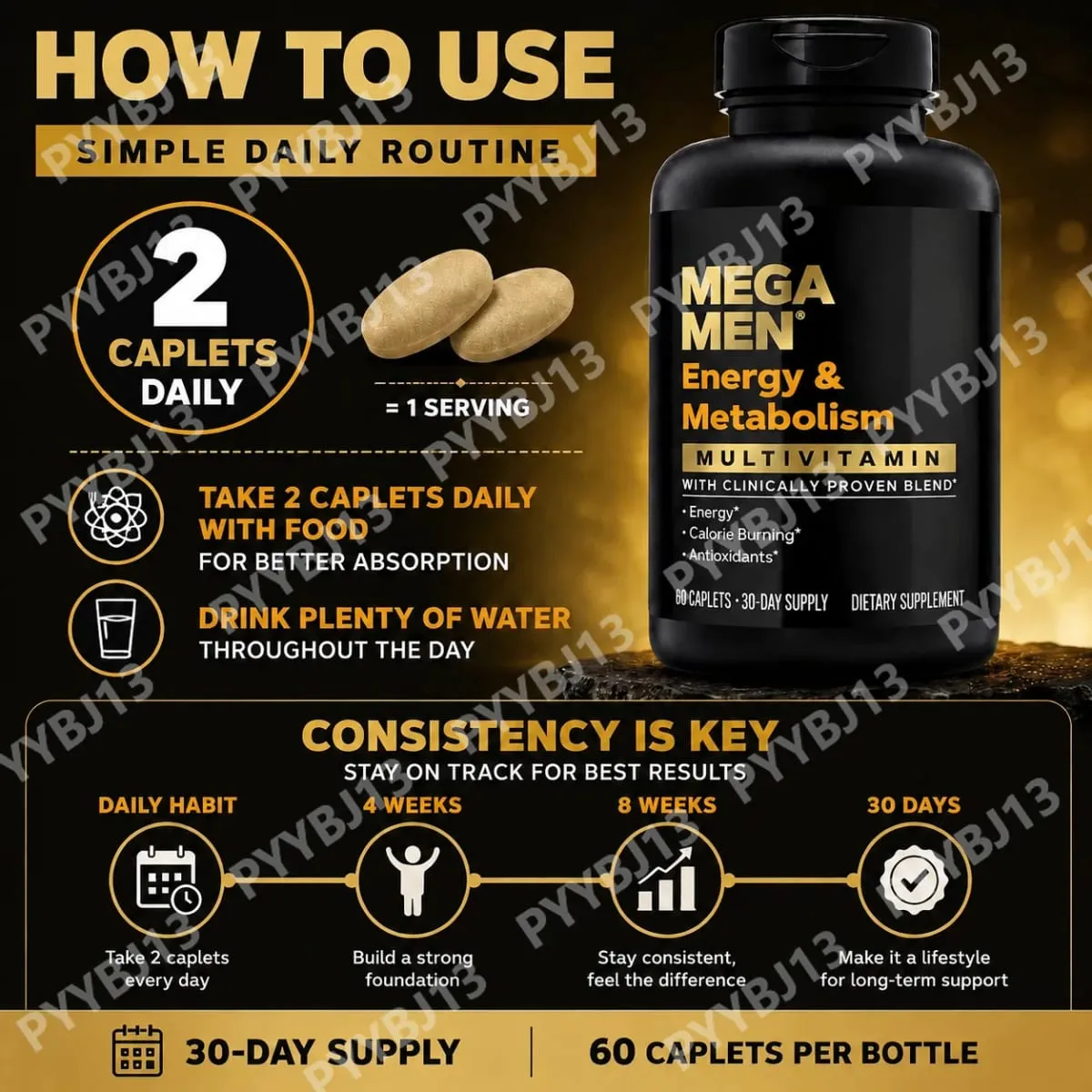 Mega Men Energy & Metabolism Multivitamin Caplets with Lutein Lycopene Zeaxanthin Antioxidants Vitamins Minerals 60 Caplets