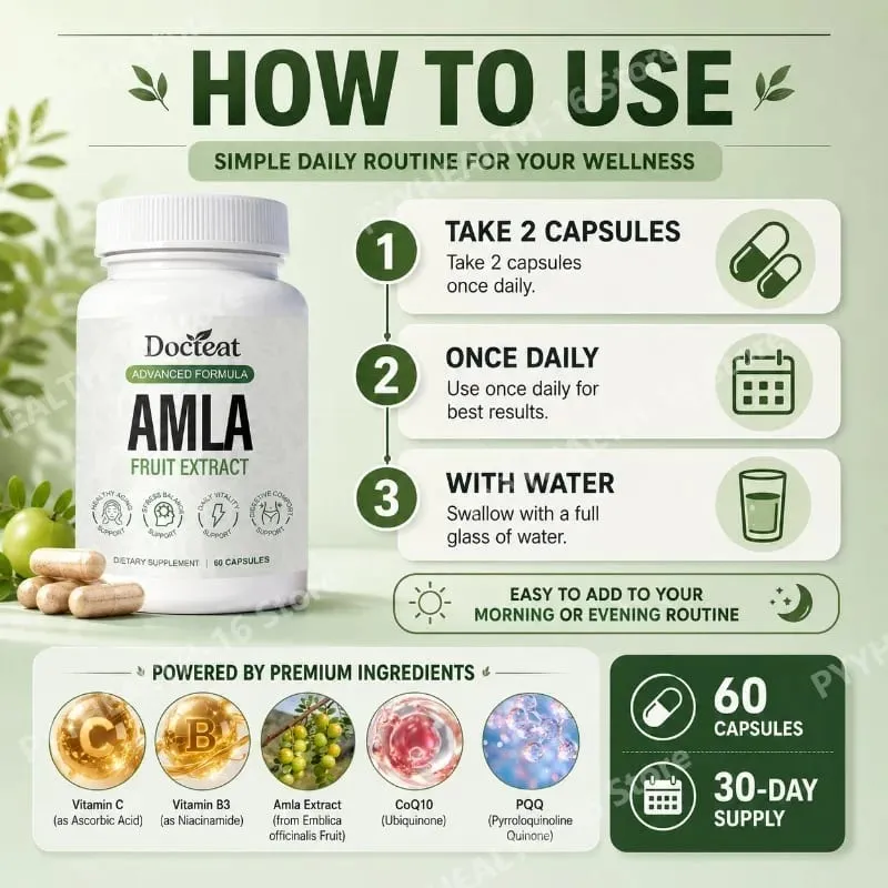 Docteat Amla Fruit Extract Capsules Immune Function Support Skin Health Support with Vitamin C B3 CoQ10 PQQ 60 Capsules — image 5