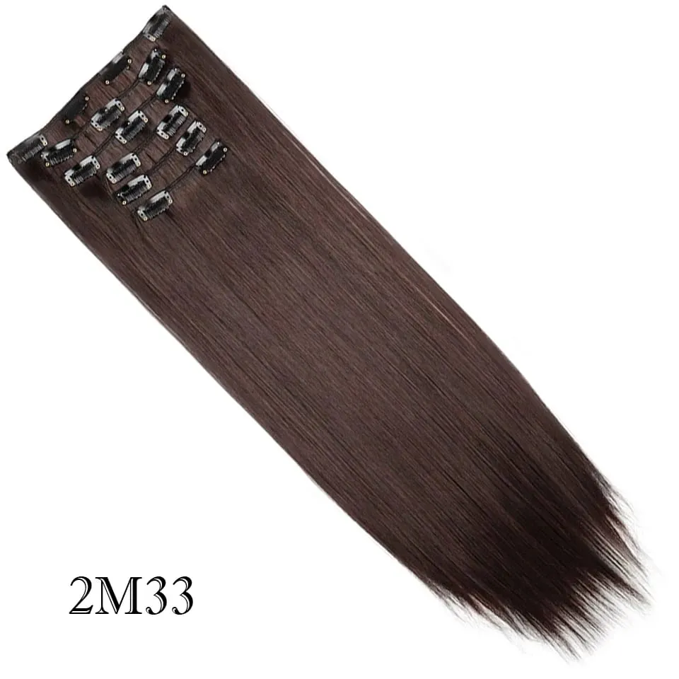 6Pcs/Set Clip In Hair Extension Synthetic Highlights Blonde Long Straight Hairpiece Full Head Thick Hairpieces for Women Girls