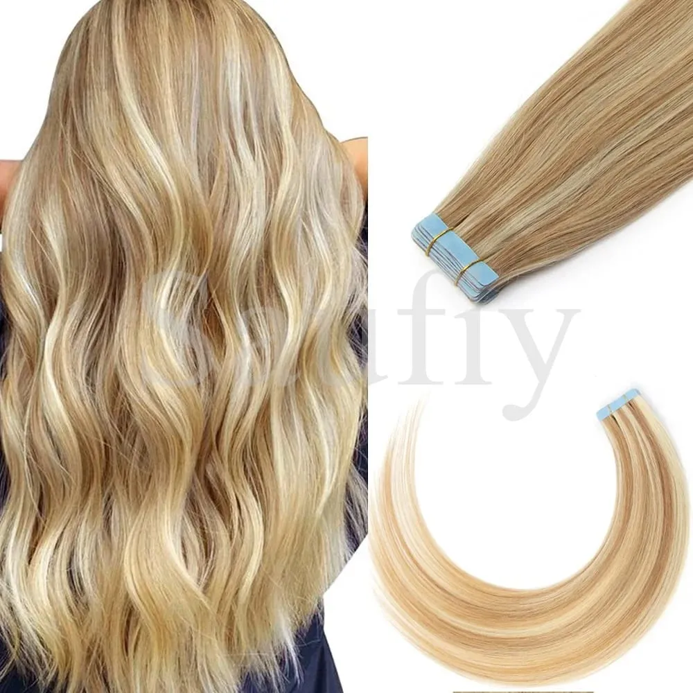 Blonde Tape In Hair Extensions Human Hair 20pcs/Pack Straight Natural Black Blonde Brown Tape Ins Hair Extensions 12-20inches Seamless Double Side Skin Weft Tape In Hair For Women