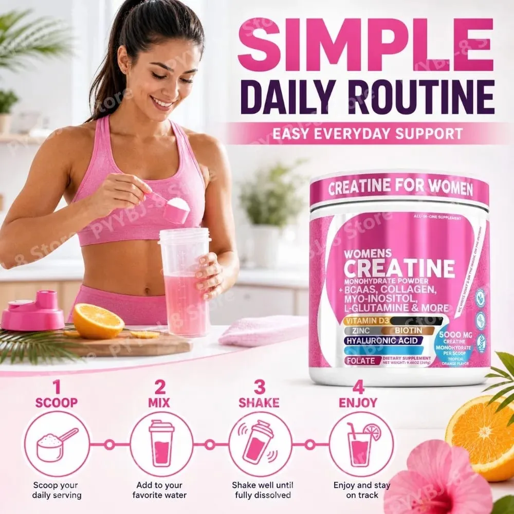 Kvinders kreatinmonohydratpulver 5000mg BCAA Multi-Collagen Biotin Vitamin D3 Tropical Orange Sports Nutrition 30 portioner