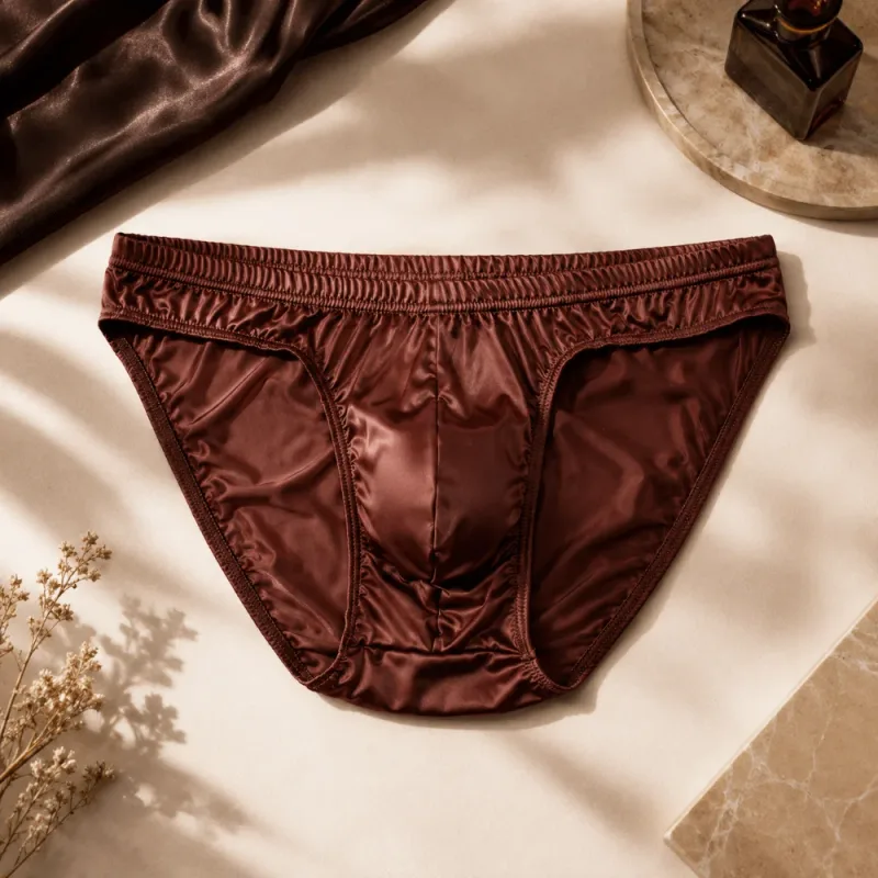 Cool Smooth Men's Underwear Low Waist Bulge Pouch Ice Silk Briefs Lingerie Breathable Satin Silk Panties Daily Routine — image 9