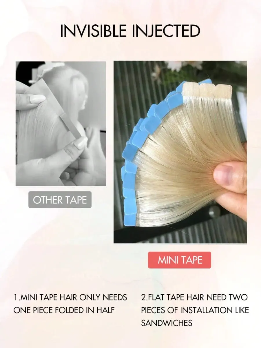 Mini Tape In Hair Extensions 12-20 Inches 10pcs/20pcs Invisible Human Hair Natural Tape In Hair Extention 60 Platinum Blonde