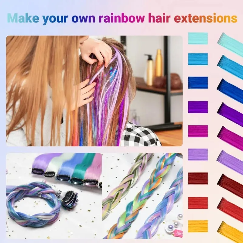 1 5 11 Pcs/lot Clip in Hair Extensions Multi-Colors Highlights Synthetic Hair 22 inch Rainbow Hairpieces for Girls Women 2030
