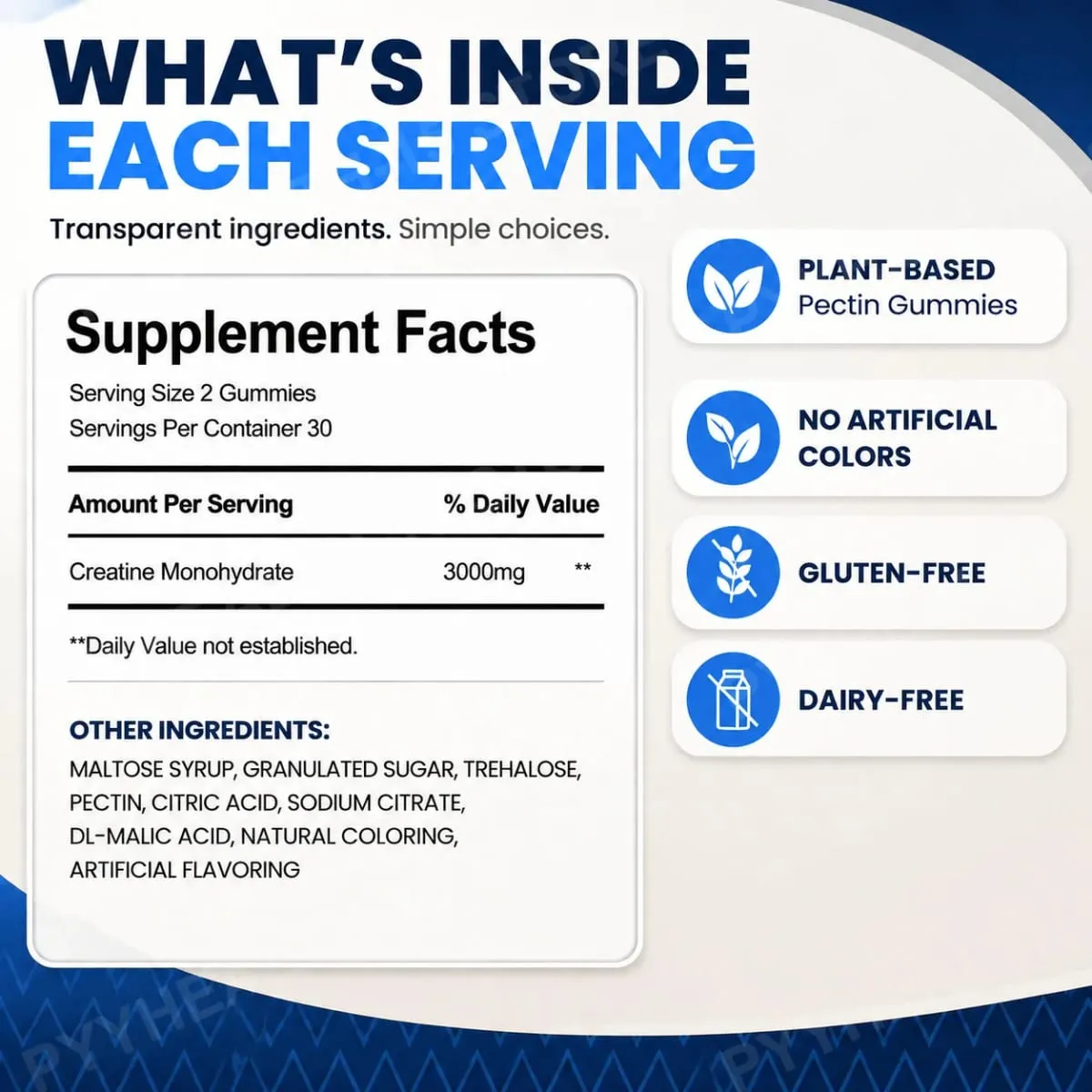 Creatine Monohydrate Gummies for Strength Support During Training Post-Workout Recovery Support Blue Raspberry 60 Gummies — image 3