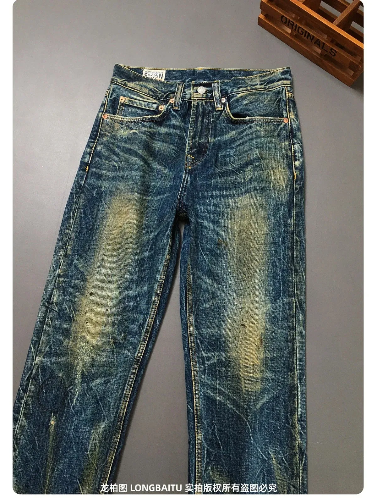Heavy duty denim pants for men nostalgic trend 2025 new style distressed washed loose straight leg scratch jeans