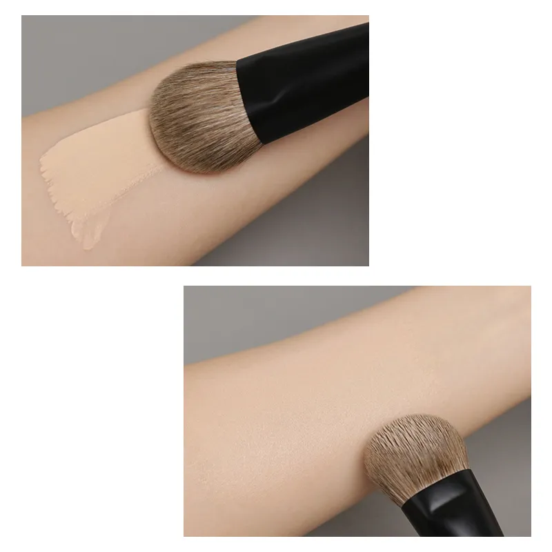 T101 Professional แปรงแต่งหน้าทำด้วยมือผมแพะธรรมชาติเอียงแปรงสั้น Ebony ไม้ Handle Make Up Brush — image 3