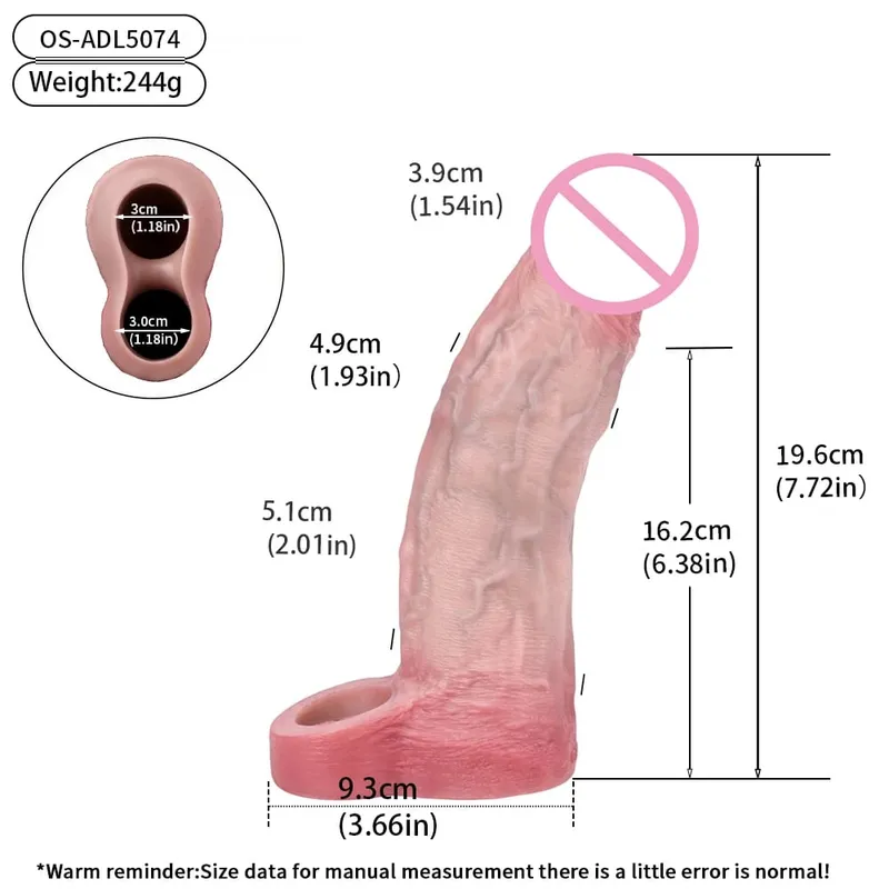 7.2in Realistic Penis Sleeve Reusable Penis Sleeve with Cock Ring Silicone Penis Enlarger Sleeve Male Adult Sex Toy for Men