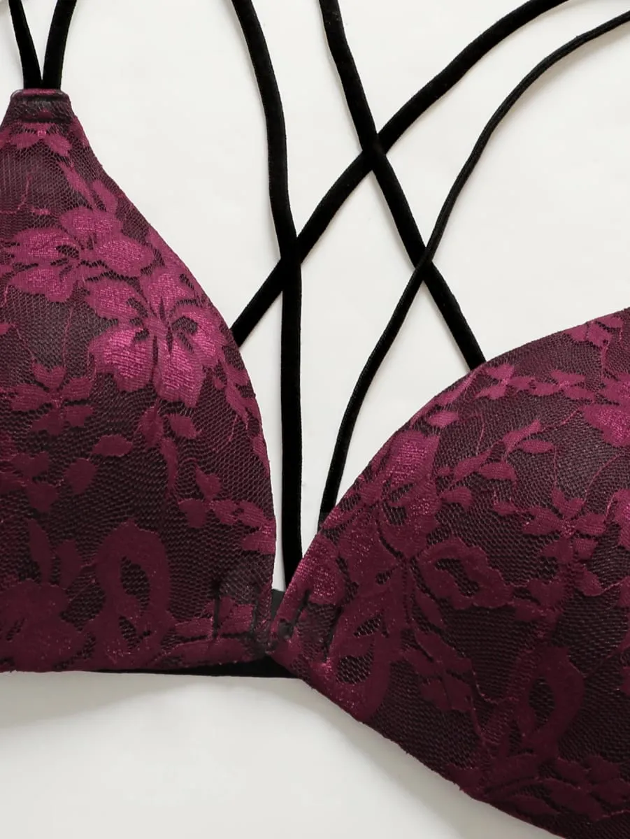 Sexy Burgundy Red Lace Wireless Front Closure Bra Set Push Up Padded Bralette & G-string Women Romantic Lingerie Set 70B-85B — image 3