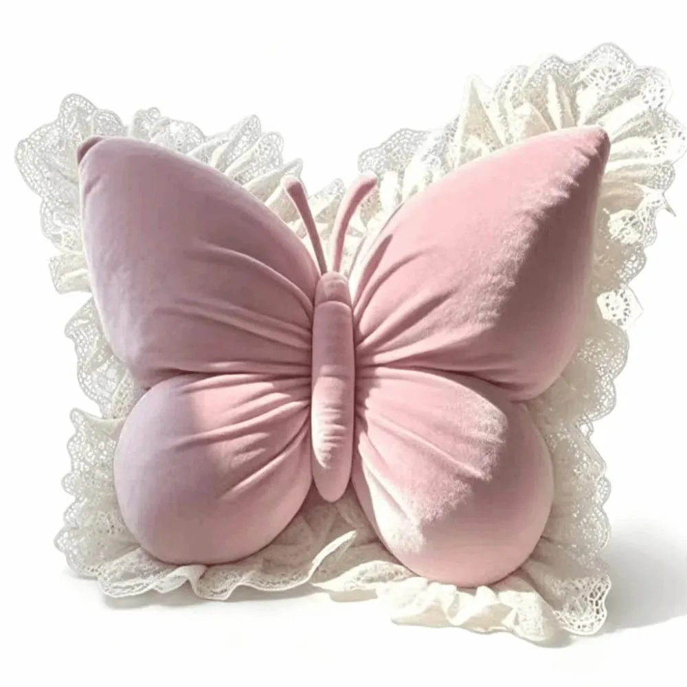Decorative Cushion Velvet Butterfly Plush Pillow Lace Trim Plush Bow Plush Cushion Soft Cute Bow Throw Pillow Office — image 11