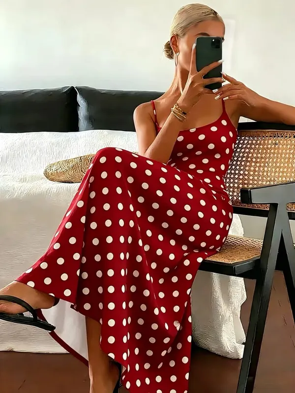 Spring/Summer New Elegant Polka Dot Print Slimming Dress Elegance Fashionable Women's Clothing Casual Midi Dress