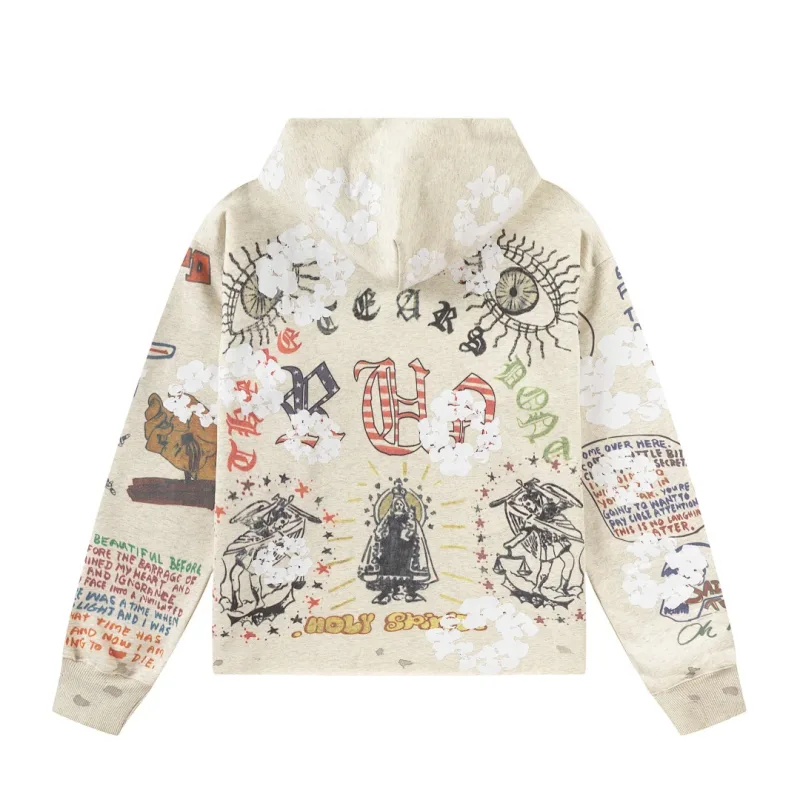 26FW SAINT x Ber B J Co-brand Big Logo Printed Women Men Washed Hooded Sweatshirt Hoodies Vintage Distressed Men Casual Hoodie