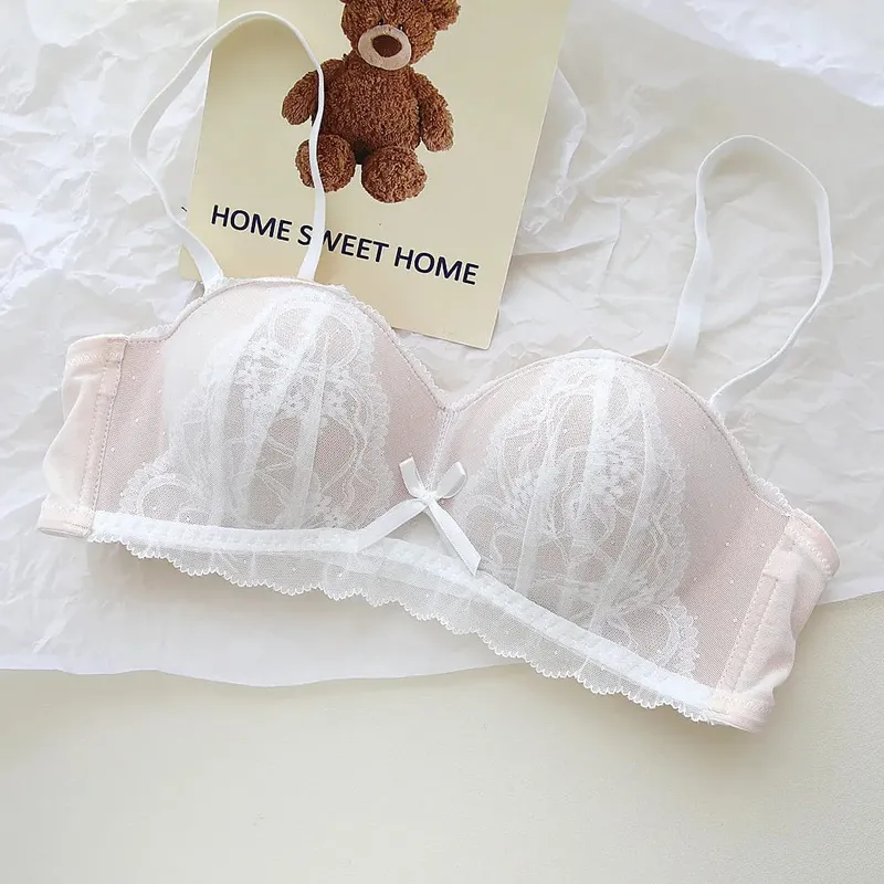 Sexy French Demi Cup Lace Bralette Set Wireless Push Up Bra for Women No Underwire Comfortable Non Padded Sexy Sweet Teen Bra AB