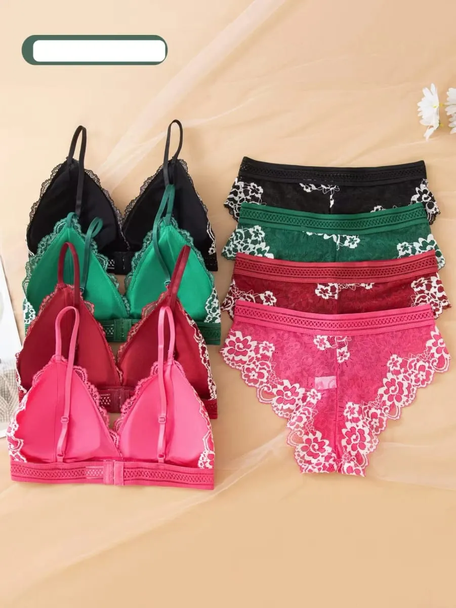 Sexy Lace Lingerie Set Thin Mold Cup No Steel Ring Comfortable Push Up Bra Set For Women