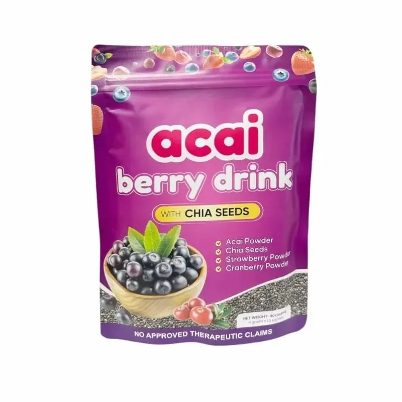 Acai Berry Drink Prášek s chia semínky Jahoda Brusinka pro antioxidanty Denní wellness & podpora imunitního systému pro dospělé 40 g