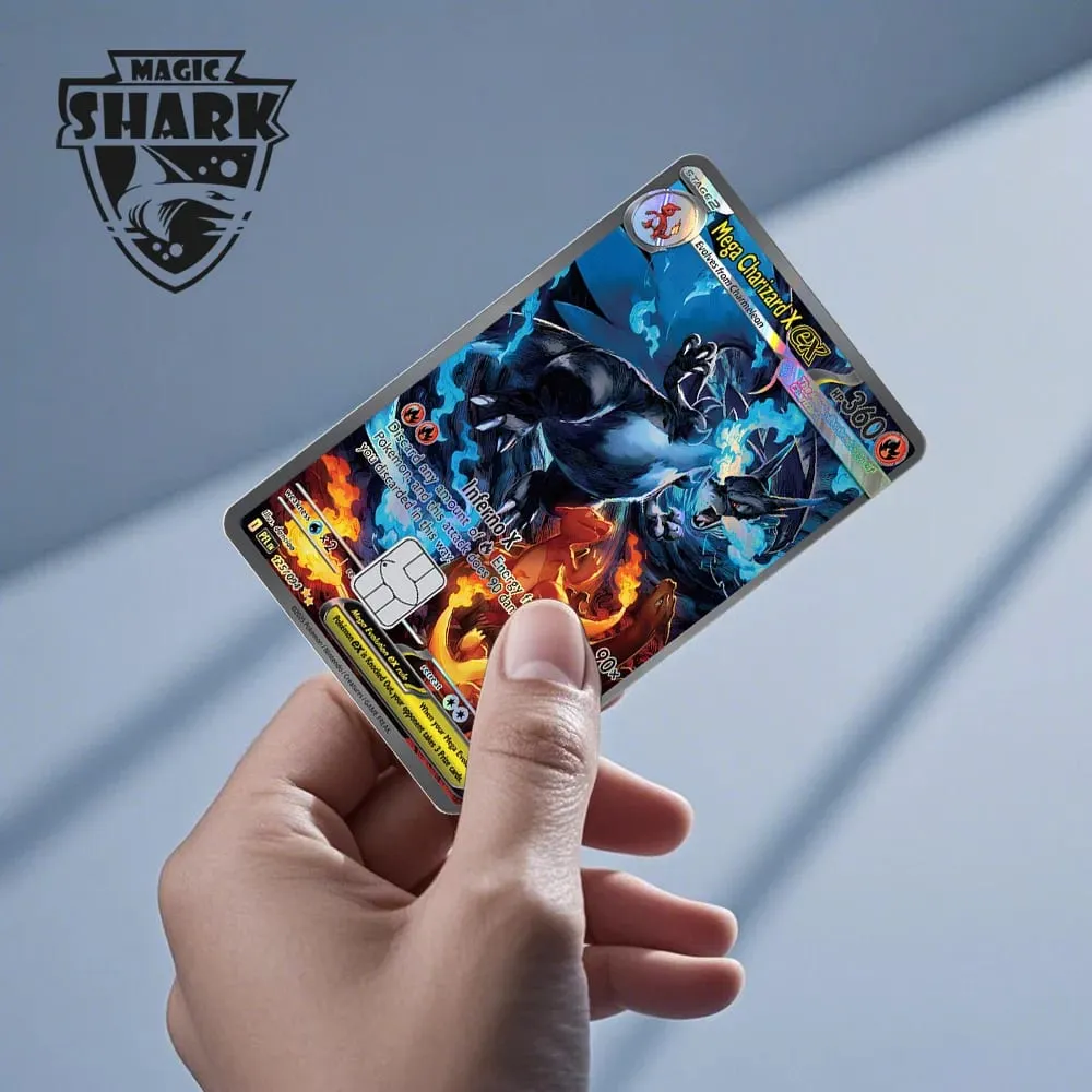 Magic Shark Mew Charizard EX Eevee Gengar Pikachu TCG Card Holographic Laser Skin Film Sticker for Bank Credit Card — image 5