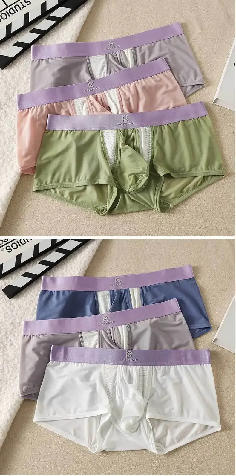 Biancheria intima estiva in seta di ghiaccio, boxer da uomo ad asciugatura rapida, leggeri e traspiranti, separabili, con apertura laterale, non staccabili