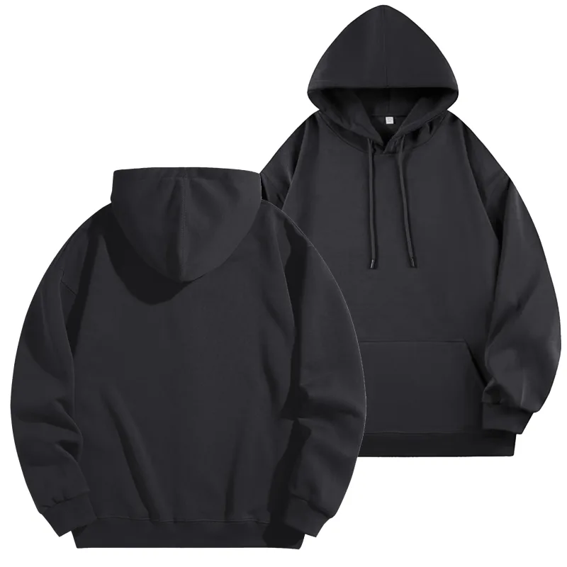 DIY Custom Logo Black Hooded Sweatshirt Pure Cotton Long-Sleeved Pullover Casual Top for Men And Women Autumn Winter Fashion