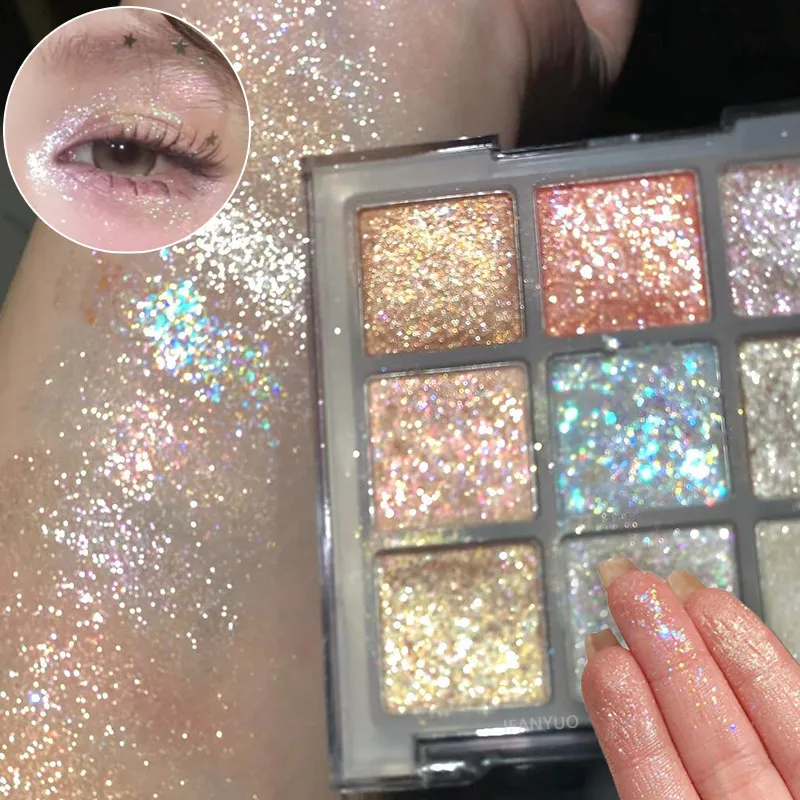 9Colors Glitter Eyeshadow Palette Pearlescent Earth Color Eye Shadow Shimmer Highlight Sparkling Sequin Gold Silvery Eyes Makeup — image 1