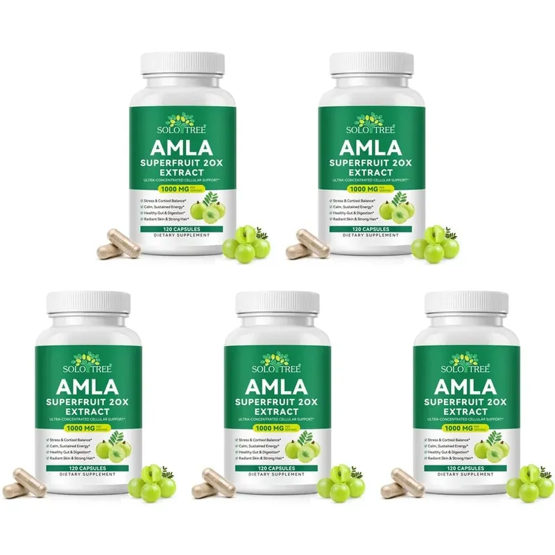 Amla Superfruit 20x Extract Capsules with Phyllanthus Emblica for Promotes Calm Energy Digestive Health Radiant Skin/Hair 120Ct