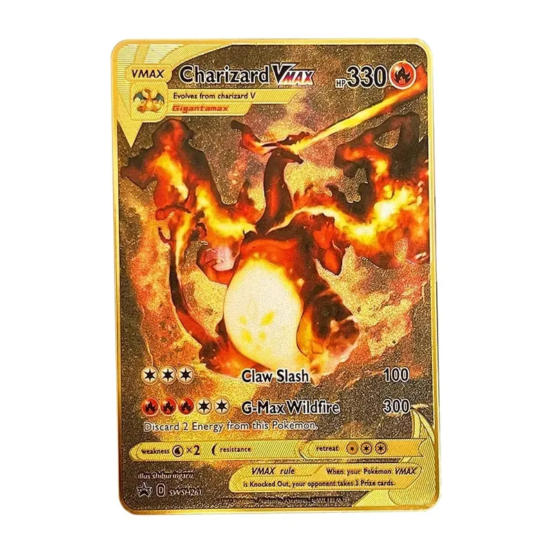 Pokemon Card Vmax Metal Pokémon Letters Pikachu Gx Mewtwo Charizard Vstar Anime Games Toys Golden Iron Playing Cards Kids Gifts — image 3