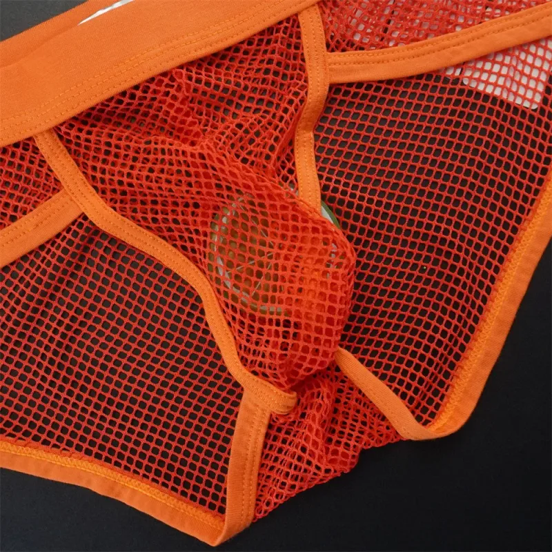 Plus Size Mesh Underwear Men Transparent Large Fishnet U Pouch Briefs Male Low Waist Solid Color Sexy Perspective Male Panties
