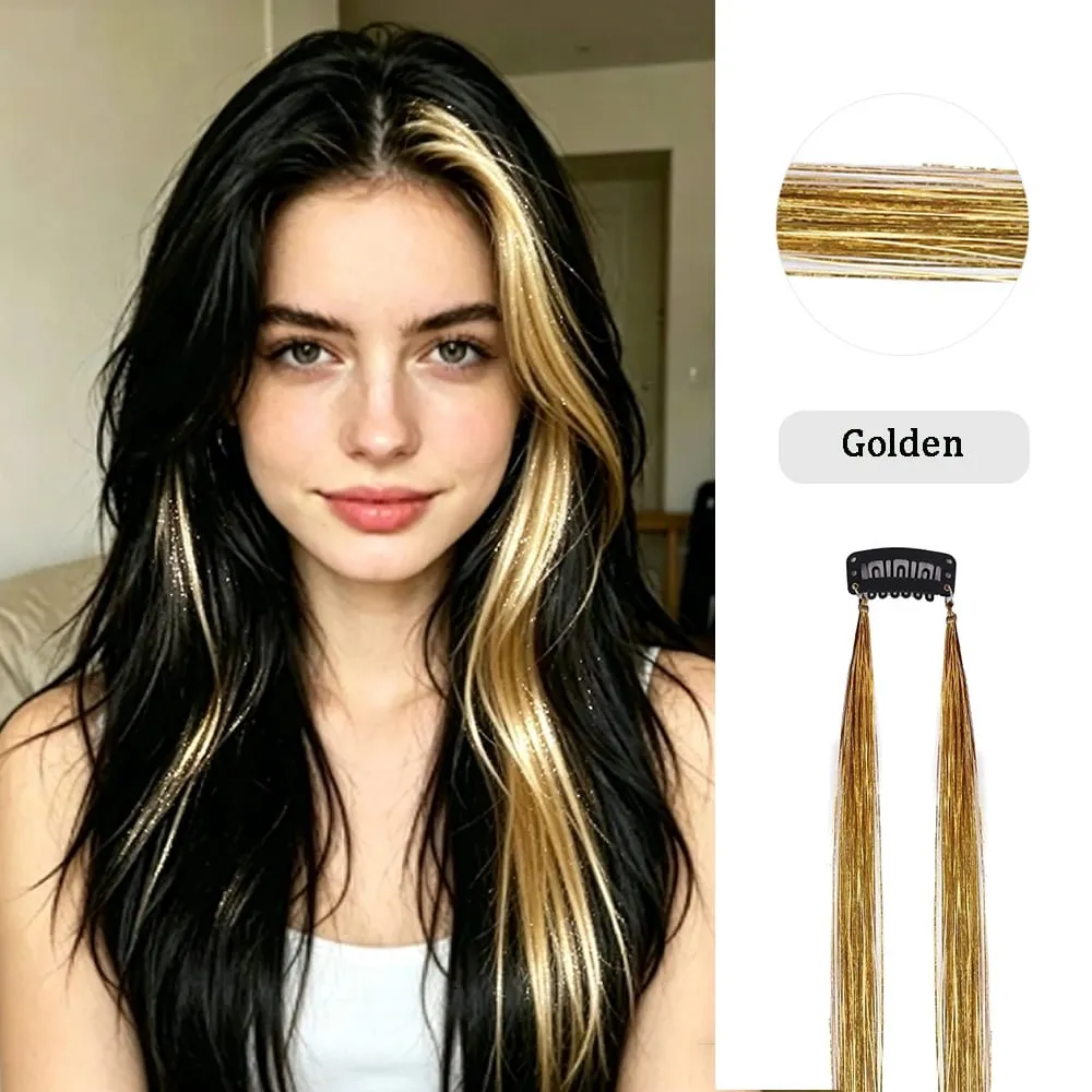 Multi-color Laser Wire Hair Extensions Shiny Tinsel Clip-in Hair Pieces Glitter Colored Hair Strands for Daily & Party Hairstyle