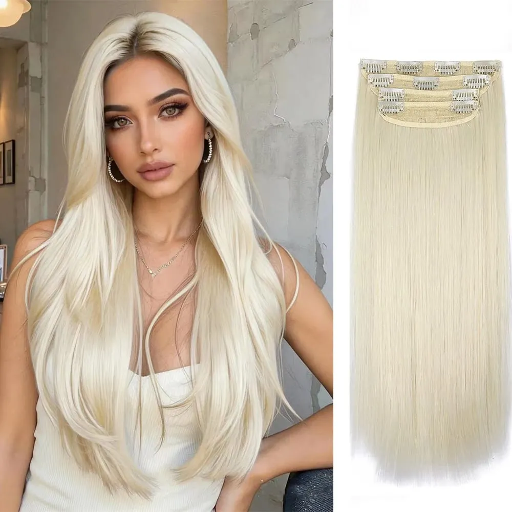 Copper Red Long Wavy Clip in Hair Extensions 20 Inch 4Pcs Double Weft Synthetic Hairpieces Full Head for Women Party Cosplay