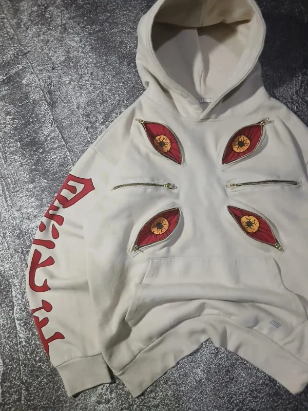 Punk Six Eyes Kokushibo Multi Zipper Hoodies Cool Design Sweatshirt Y2k Streetwear Oversized Casual Fashion Couples Anime Hoodie