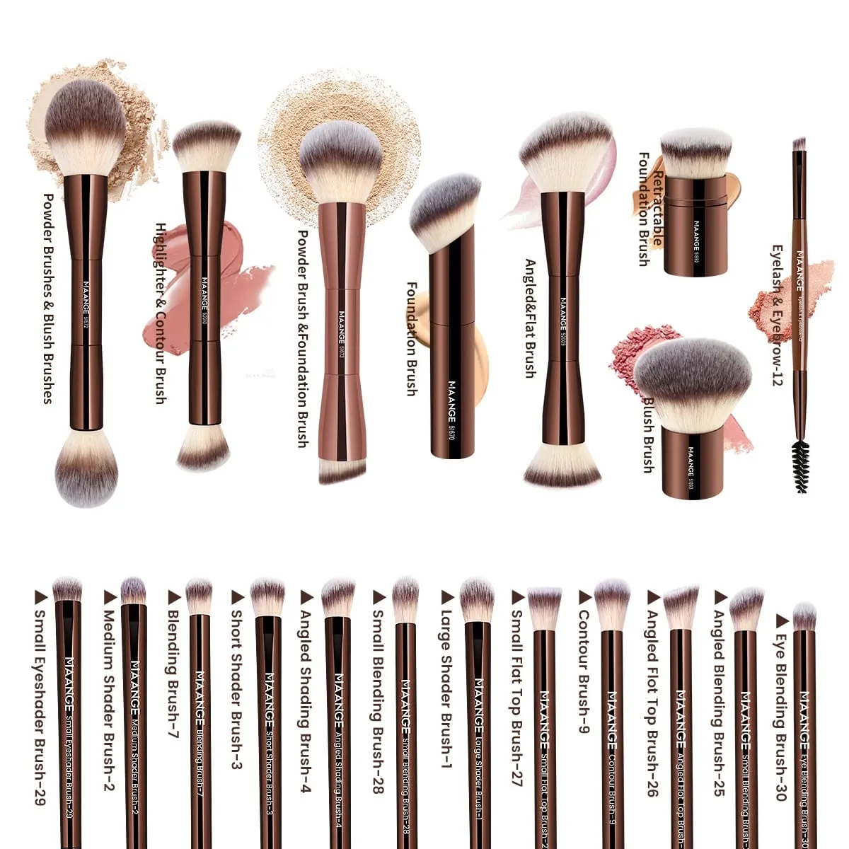 Pro Makeup Brush Kit 20pcs Brushes with Storage Bag Dual End Foundation Powder Blush Eyeshadow Brush Beauty Blending Kit