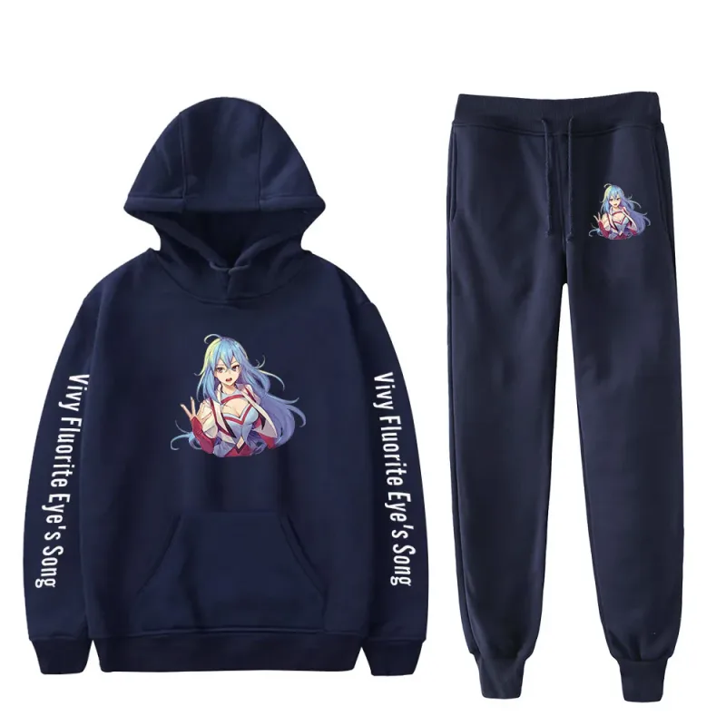 Harajuku Comfortable Vivy Fluorite Eye's Song Print Sweatshirt Sweatpants Hoodies+ Trousers Suit Boys/Girls 2 Piece Set Clothes