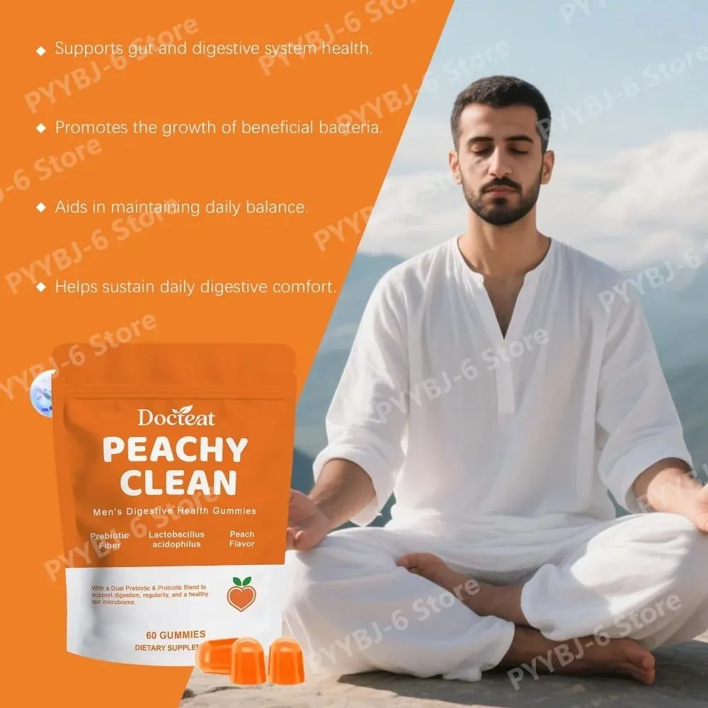 Men's Digestive Health Gummies – Prebiotic & Probiotic Blend – Peach Flavor Supports Men Gut Health Daily