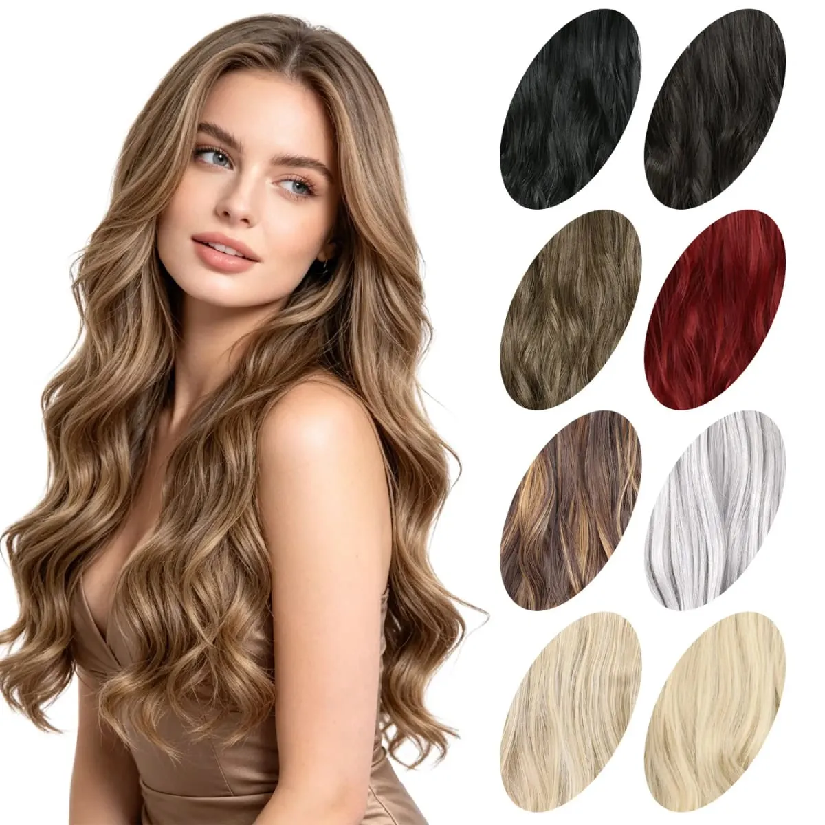Synthetic clip in hair extensions 5 clips in one piece high temperature fiber wavy hairpieces for women daily party holiday