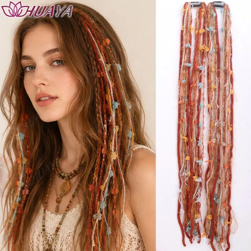 Synthetic Colorful Clip-in Hair Extensions Boho Yarn Dreadlock Braids Festival Party Hair Accessories for Women