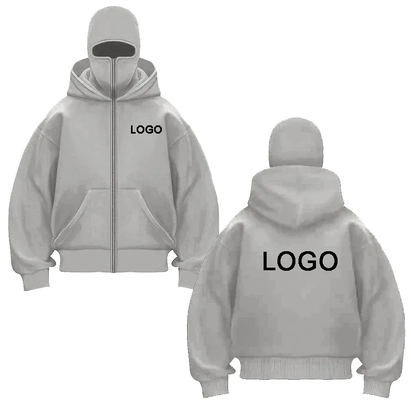 DIY Design Double-hooded Zipper Hoodies Men Customized Printed Long Sleeve Zip Up Sweatshirts Women Ninja Mask Pullovers Jacket
