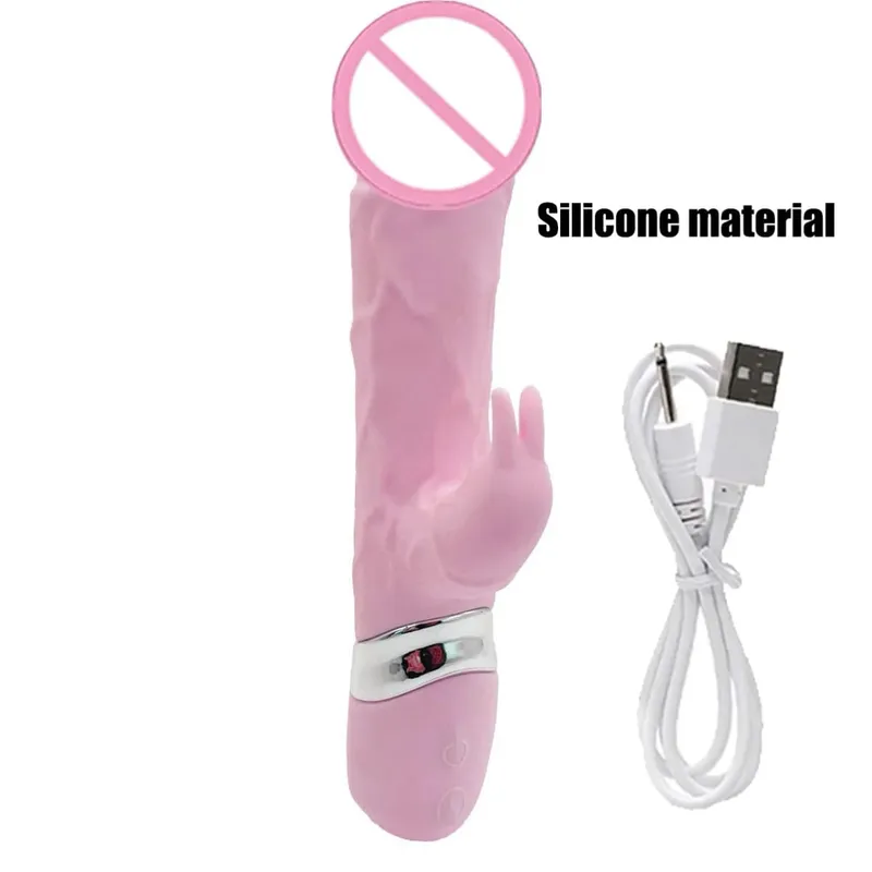 Silicone Rabbit Vibrator 3-in-1 G-Spot Clit Anal Beads Stimulator 10 Modes Thrusting Vibrating Sex Toy for Women